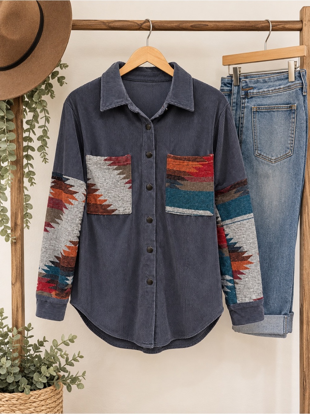 Women’s western jacket with Aztec Accent - Charcoal Gray